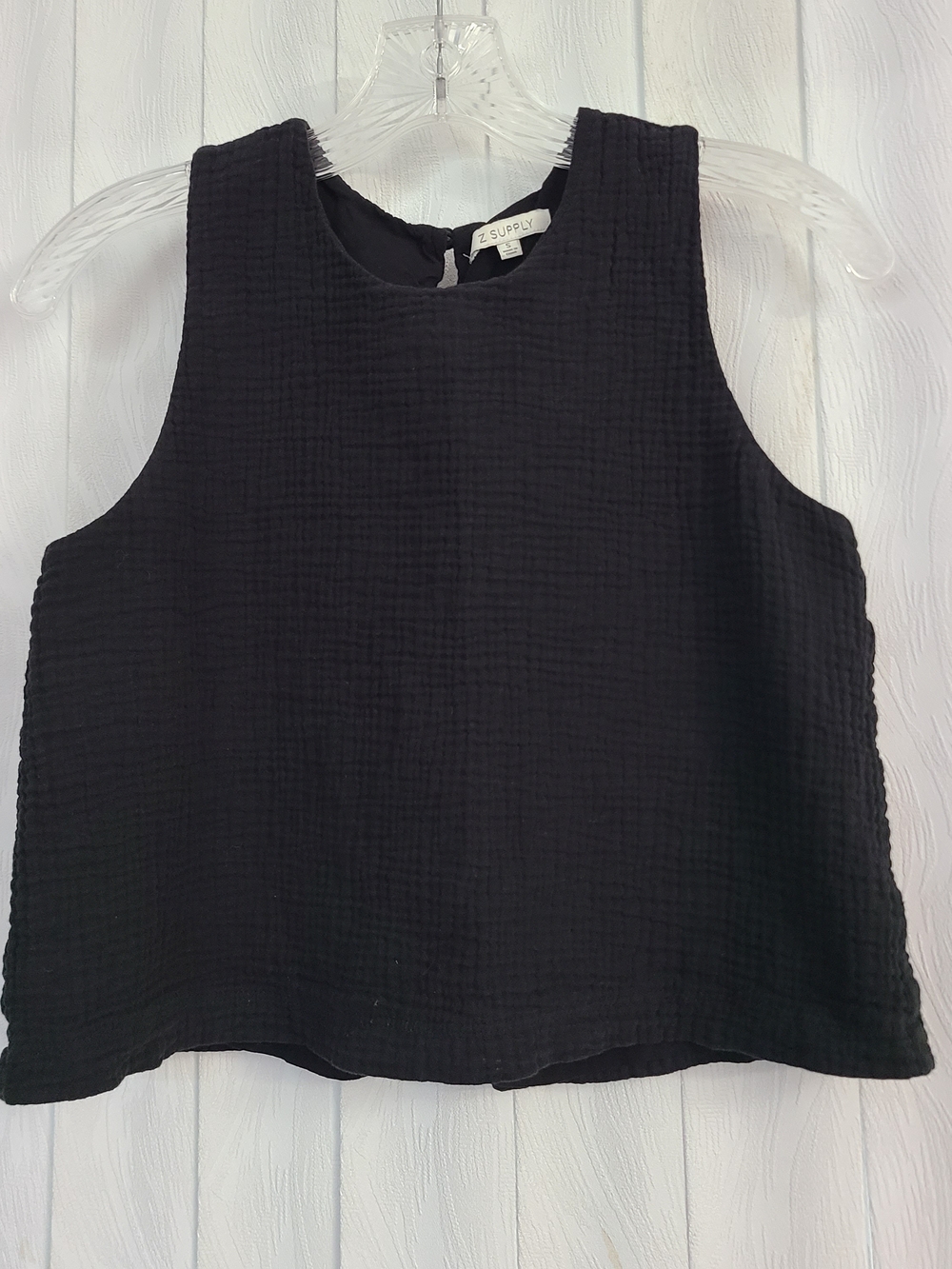 Z Supply S Black Cotton Gauze Textured Sleeveless Cropped Casual Boho Tank Top